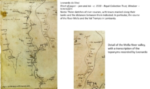 Leonardo da Vinci, sheet of paper – pen and ink – c. 1510 – Royal Collection Trust, Windsor – RCIN 912673 Detail of the Mella River valley