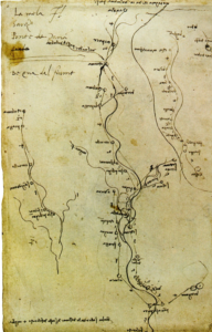 Three sketches showing the courses of the Rivers Mella and Brembo (the latter repeated twice), c. 1510.