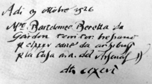 The 1526 payment receipt to Bartolomeo Beretta